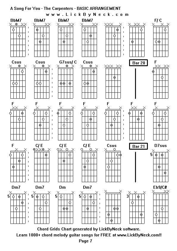 Chord Grids Chart of chord melody fingerstyle guitar song-A Song For You - The Carpenters - BASIC ARRANGEMENT,generated by LickByNeck software.